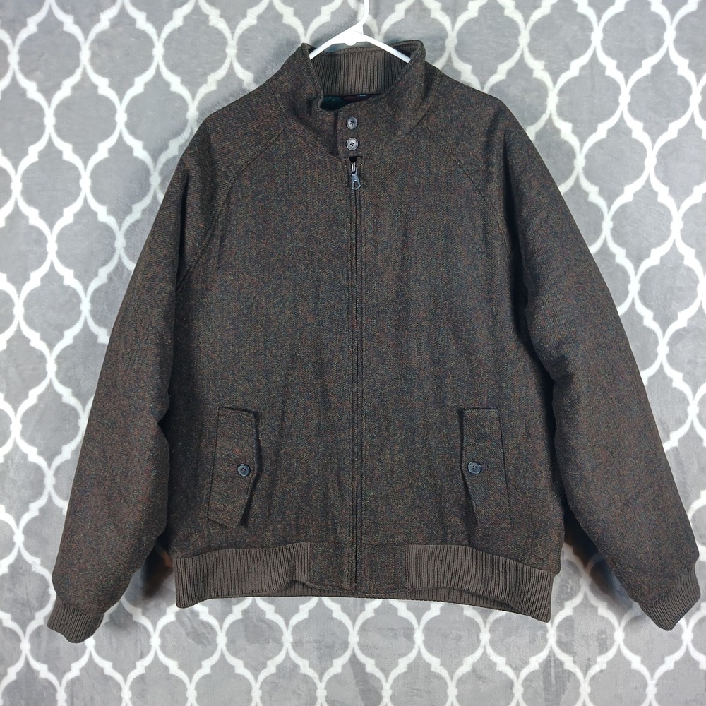 Bonobos Italian Wool Harrington Jacket Men XL Brown Quilt Lined Bomber Heritage